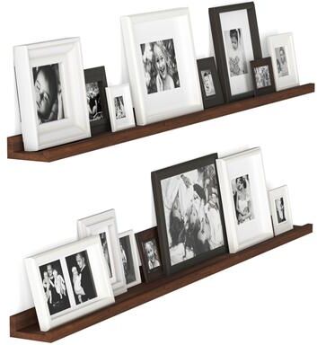 Wallniture Walnut Picture Ledge, Vinyl Display Shelf, Wood Floating Shelf (Set of 2)