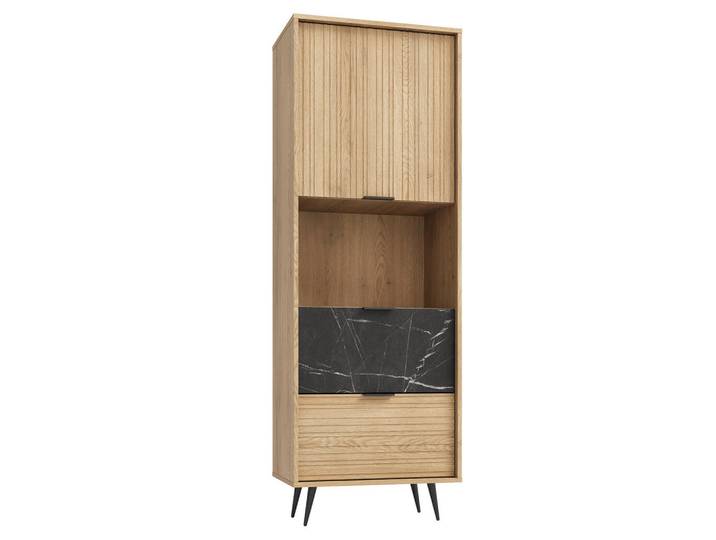 Petits-meubles Vitrine Luka Holz und Schwarz, Braun, Holzwerkstoff, 2 Schubladen, 62.5x180x40 cm, Esszimmer, Vitrinen, Vitrinenschränke
