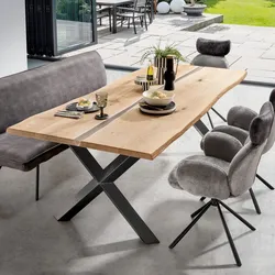 Massivholz »Epoxid« Tabula Rasa Esstisch Baumkante 200x100 cm / Epoxid-Harz Transparent