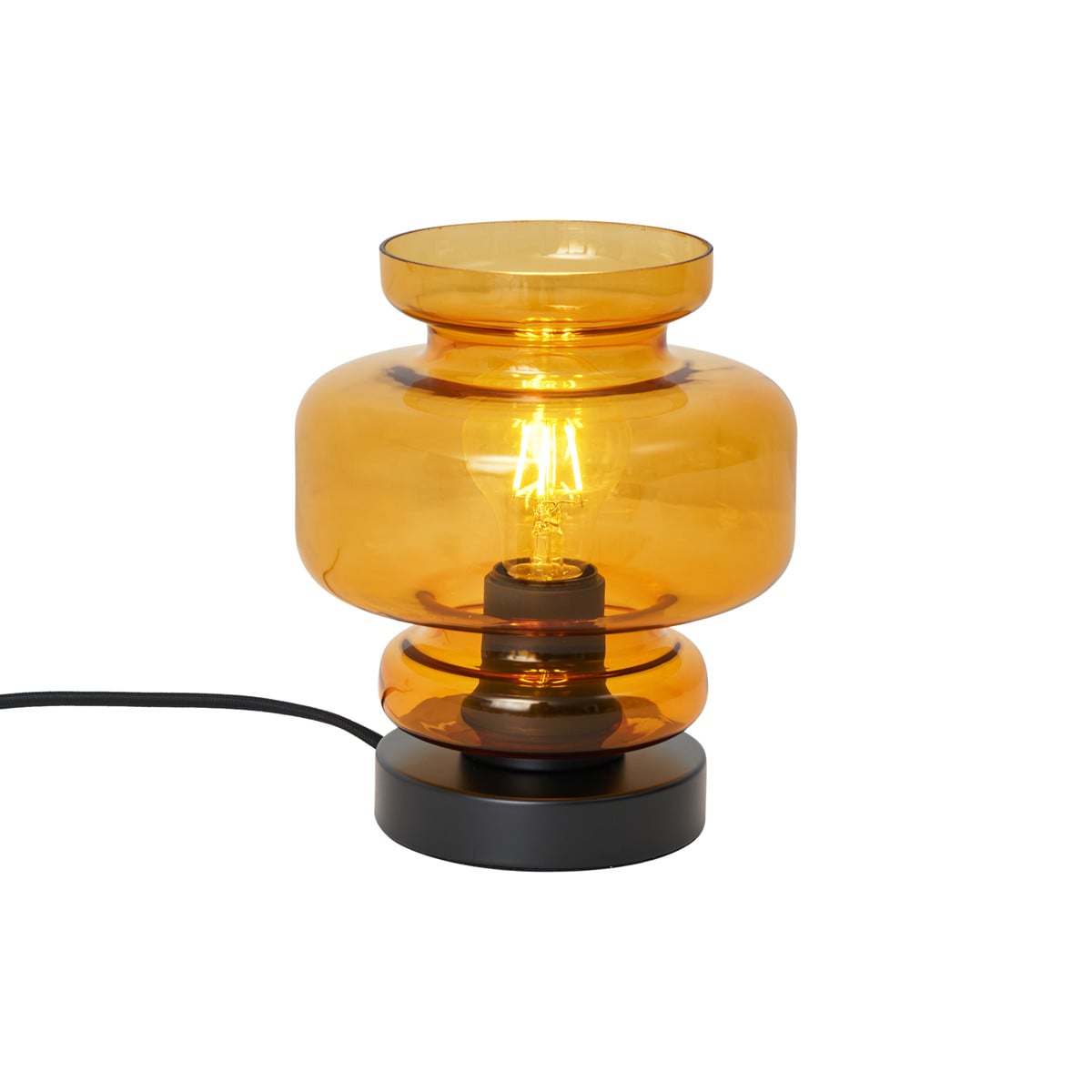 Qazqa Retro tafellamp met oranje glas en zwart accent