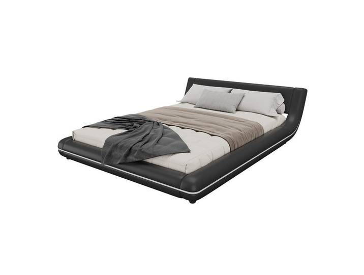 Flieks Flachbett 140x200cm Schwarz PU LED-Umgebungslicht Bodenbett, Holz, 140x200 cm, Schlafzimmer, Betten