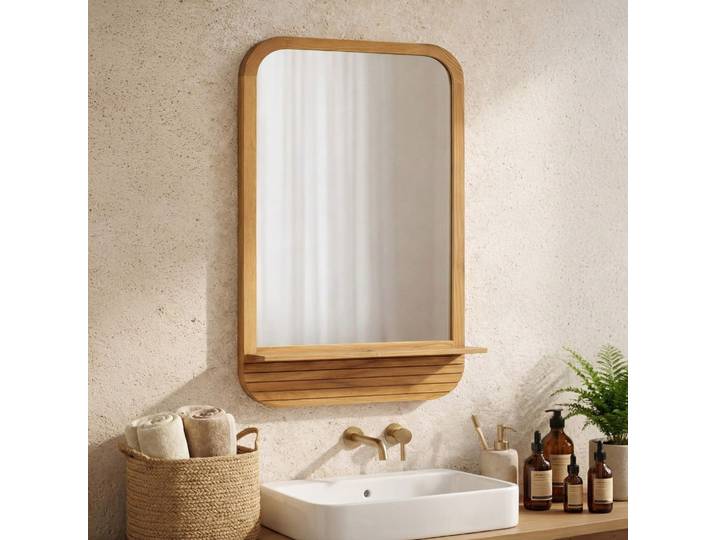 Miroir rectangulaire avec tablette en teck massif - Kama