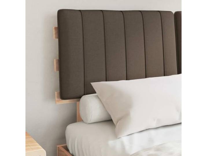 KTHLBRH Doppelbett 140 x 190 cm Kiefer massiv Taupe Gepolstertes Kopfteil, Lattenroststütze, einfache Montage, waschbarer Bezug