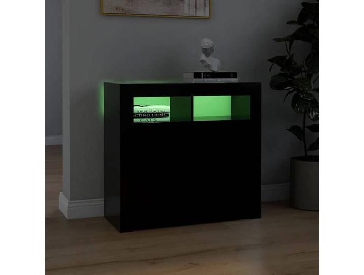 Noir Commode Salon CHIC LED Buffet bas/Cabinet 1 PC noir 80x35x75 cm N12901