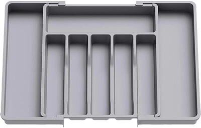 Uplifted Finds Premium Expandable Cutlery Drawer Organizer Adjustable Kitchen Utensil Tray Set grey