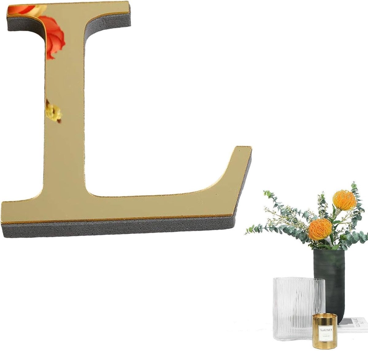 Set van 26 zelfklevende acryl muurletters met spiegeleffect in licht goud