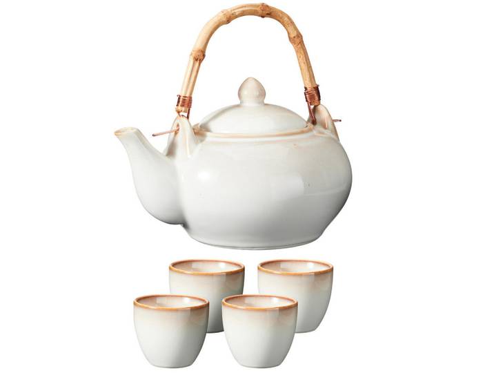 Excellent Houseware Teeservice keramisch Grau 1 l, Keramik, Rund, 19x19 cm, Geschirr, Kannen & Karaffen, Teekannen