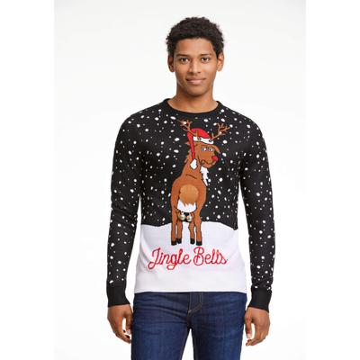Strickpullover LINDBERGH "Strickpullover Relaxed Fit", Herren, Gr. S, schwarz, Obermaterial: 100% Polyacryl, Jacquardmuster, Rundhals, Pullover Strickpullover