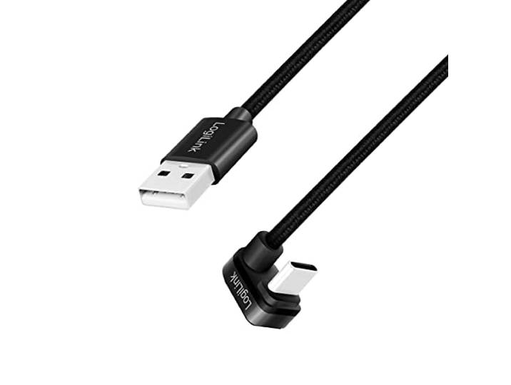 LogiLink USB 2.0 type C stekker (180° hoek) naar USB A stekker (recht) zwart 3 m