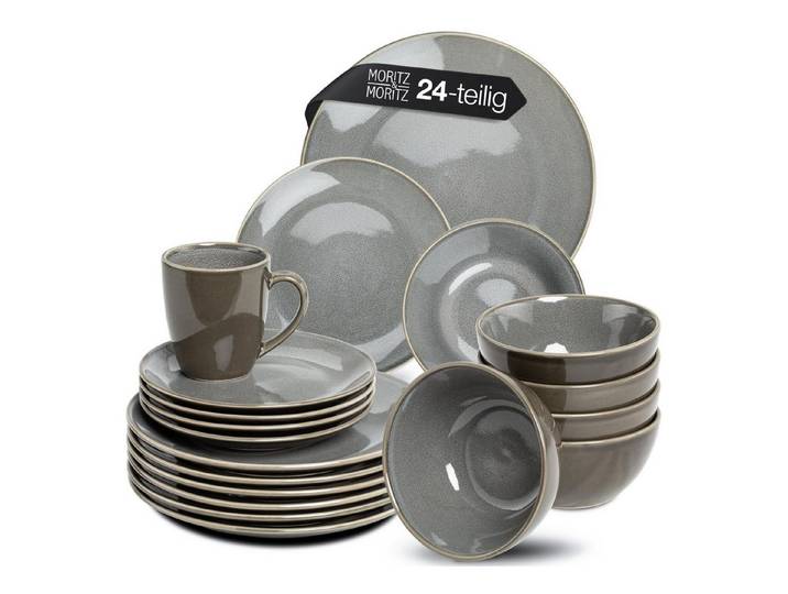 Moritz & Moritz Tafelservice SENSE grau Geschirrset (24-tlg), 6 Personen, Steingut, Kombigeschirr für 6 Personen