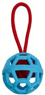 Market Central Durable TPR Dog Chew Ball With Rope Handle Interactive Training Toy blue