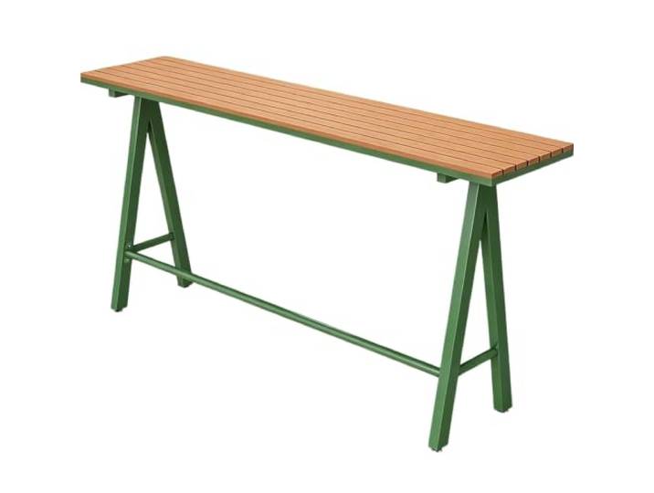 Langer schmaler hoher Kneipentisch,moderner Stehtisch for den Außenbereich Tischplatte aus Kunststoffholz,reservierte Lücken,Metallrahmen,verstärkte Querstangen,Restaurant(Green,200cm)