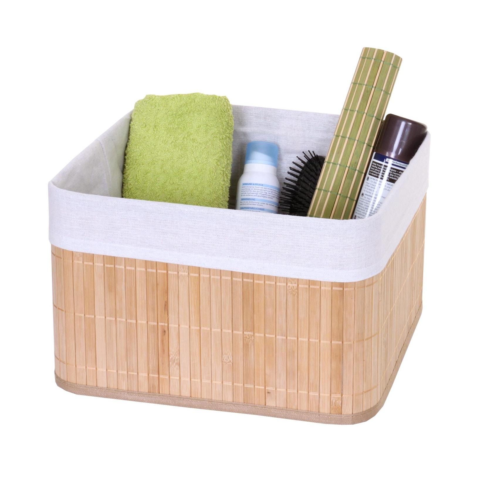 2er-Set Aufbewahrungskorb MCW-C21, Korb Aufbewahrungsbox Ordnungs-/Sortierbox Regalkorb, Bambus 33x33x23cm ~ natur