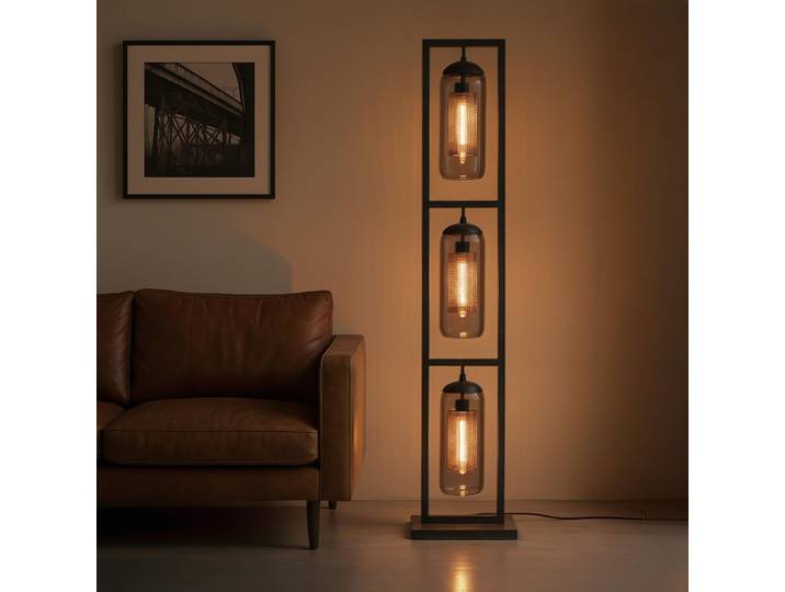 Lampadaire de salon avec abat-jours en verre fumé soufflé - Brila
