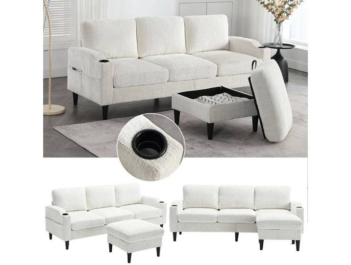 Canapé tendance avec repose-pieds et espace de rangement en velours au toucher doux blanc