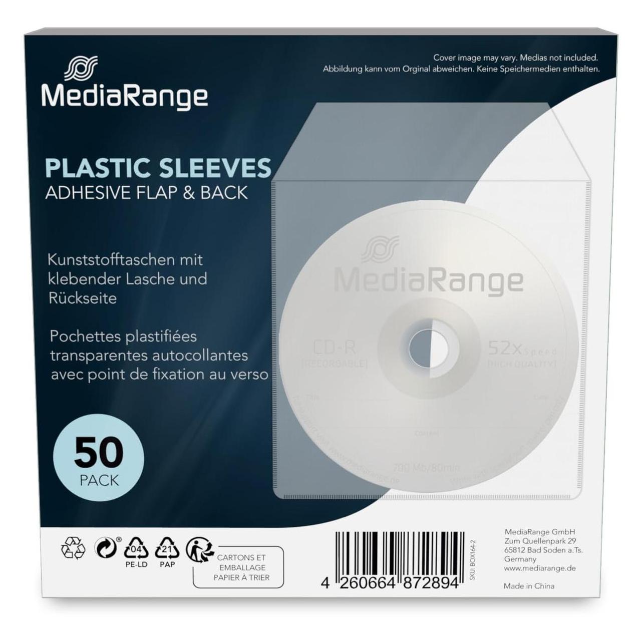 MediaRange Kuststofftaschen m. klebender Lasche, 50er-Pack (BOX164-2)