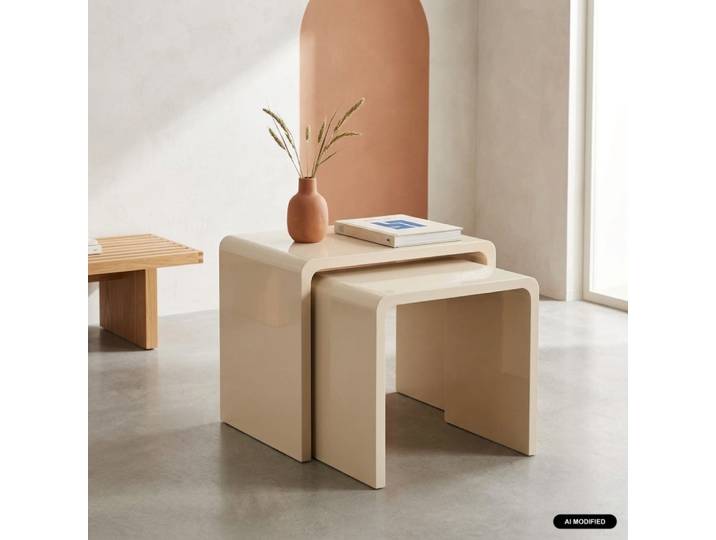 Lot de 2 tables gigognes finition glossy crème