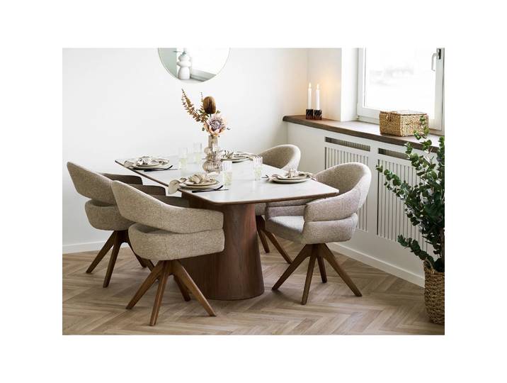 Esstisch Myrvika - dunkelbraunes Holz mit Steinoptik - Dunkel Braun und Heller Stein - Luxusbetten24