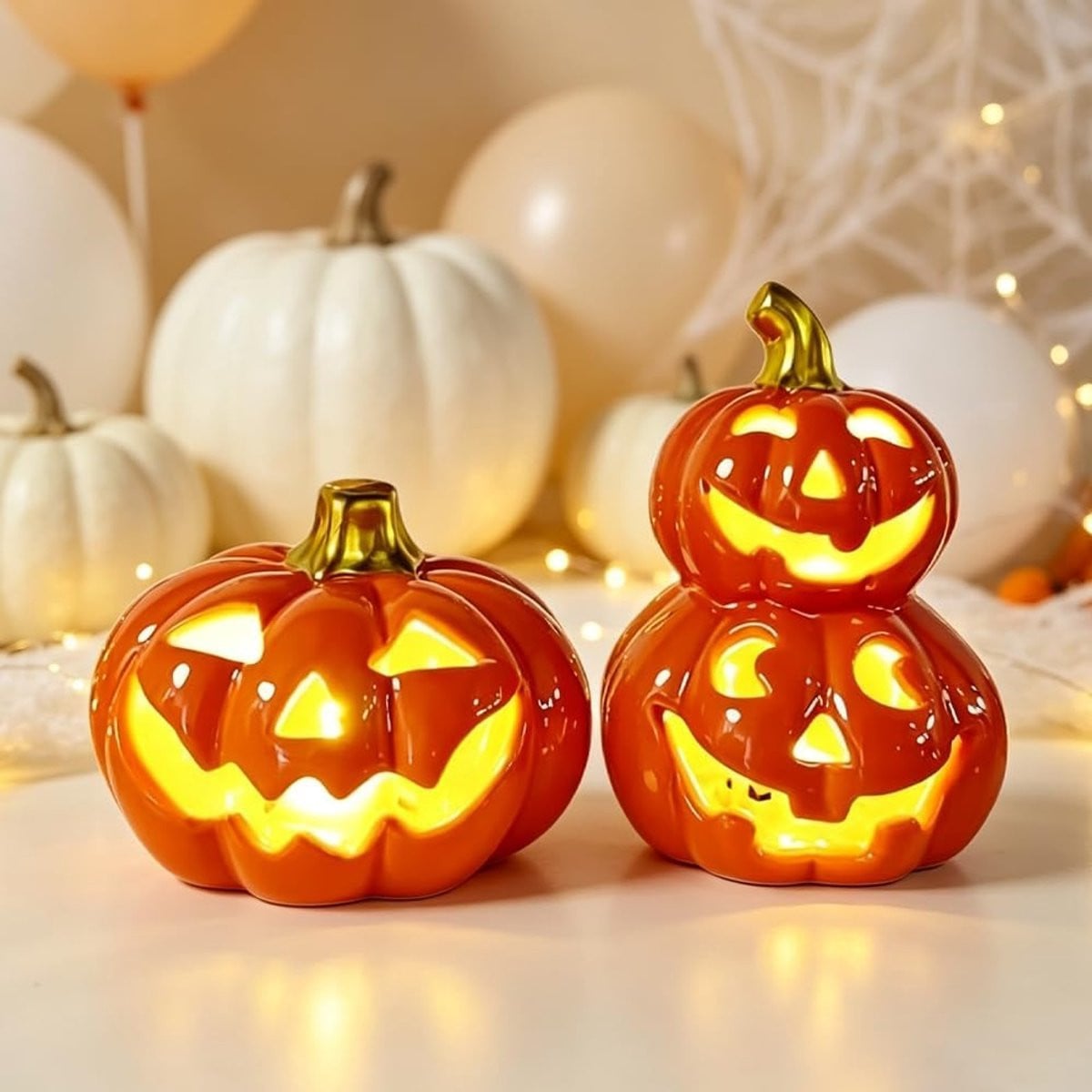 Decoratieve keramieken pompoen lantaarn voor herfst en halloween
