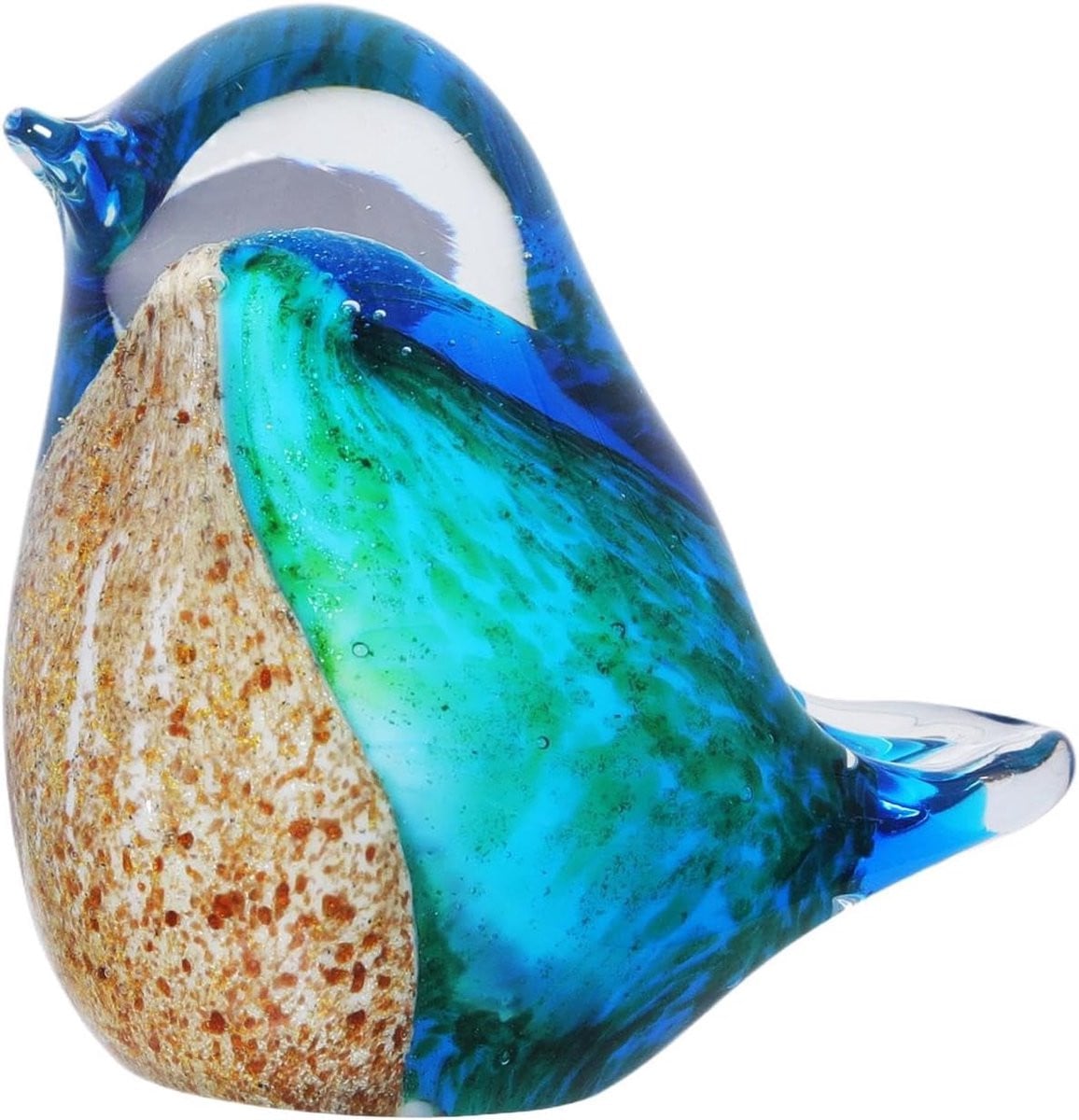 Handgeblazen Glazen Vogelbeeldje - Blauwe Vogel Decoratie voor op Tafel