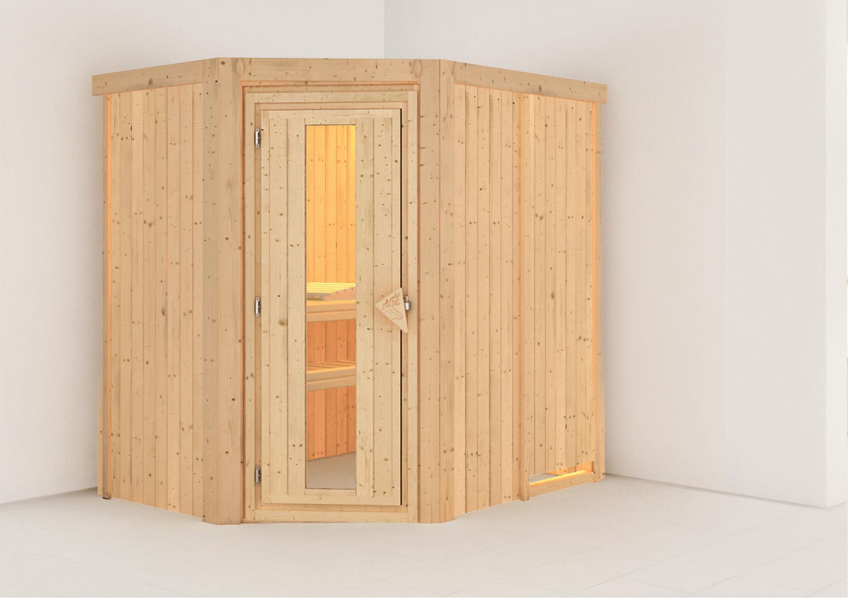 KARIBUHOLZT Sauna Saja Eck o. Zub. m.einer Isoliertür 16880018