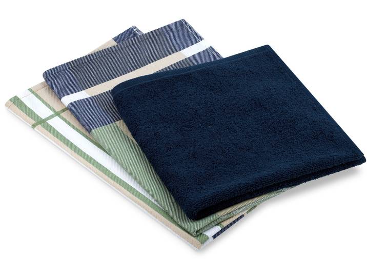 Geschirrtuch ROSS 1663 3er-Set mit Banderole , bunt (blau), B:18cm H:4cm L:27cm T:4cm, 100% Baumwolle, Geschirrtücher, Geschirrtuch, aus feinster Baumwolle