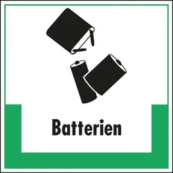 Schild I Abfallkennzeichen Batterien, mit Symbol und Text, Kunststoff, 200x200mm