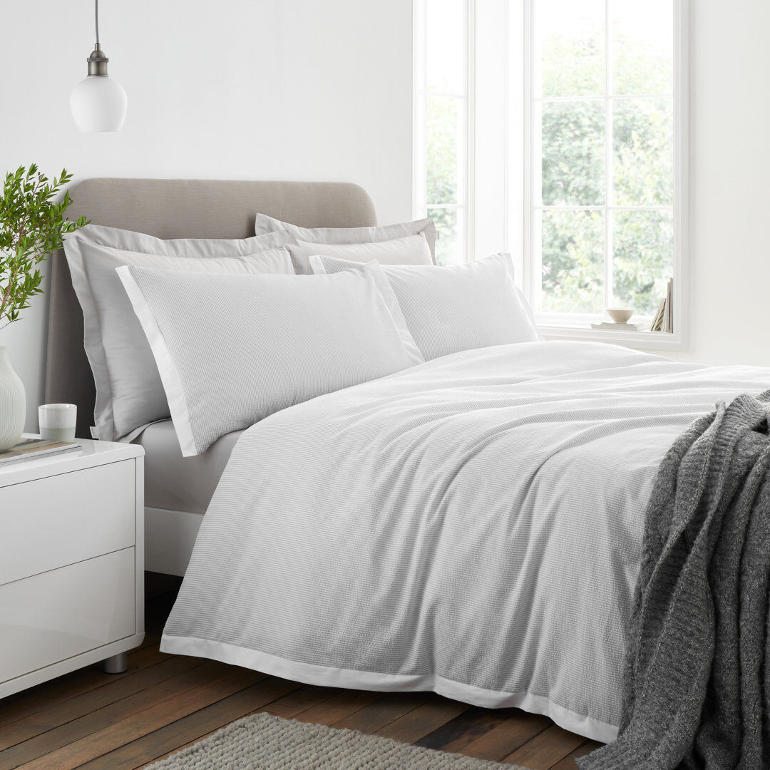 Bianca Cotton Seersucker Woven Stripe 180 Thread Count Cotton Duvet Cover Set Natural Double