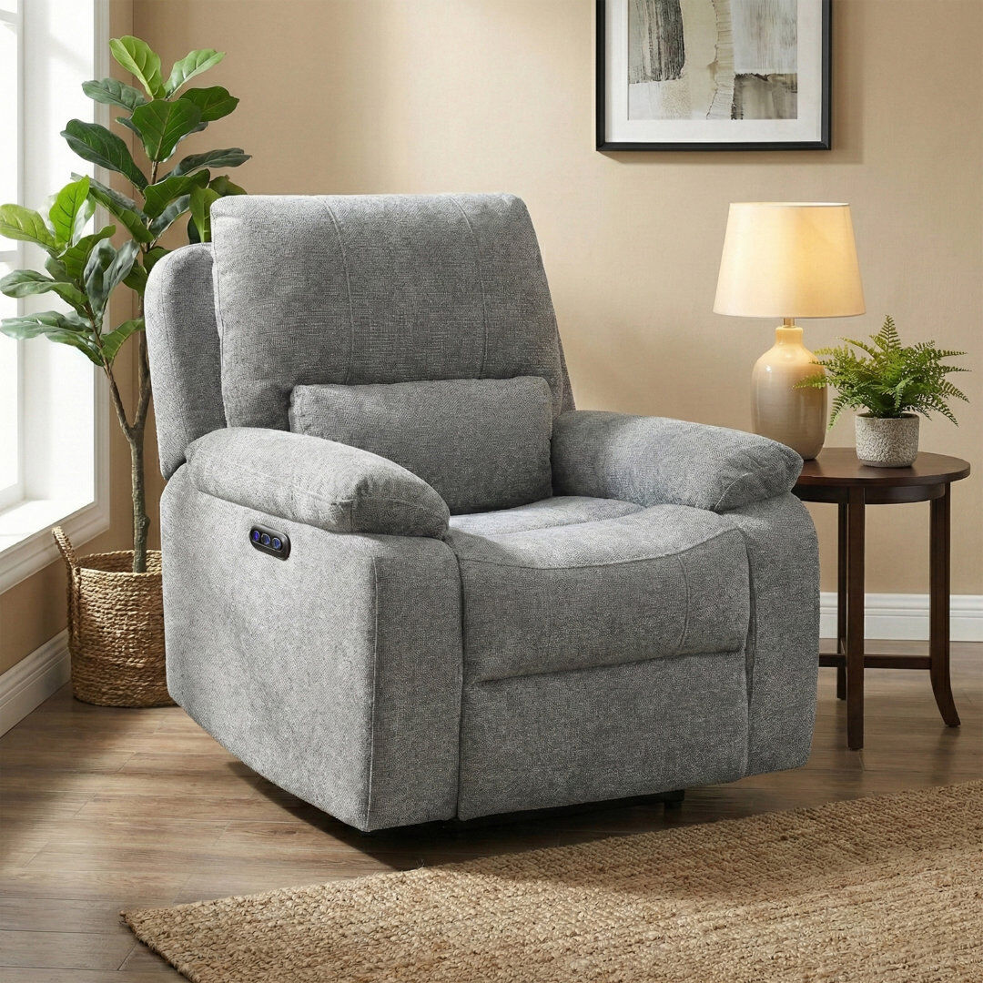 17 Stories Tation Chenille Electric Recliner Chair Granite 102cm H X 97cm W X 90cm D