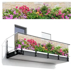 BALKON-SICHTSCHUTZ Blumen - Pflanzen - Blätter - Steine Deko XXL 500x130 cm