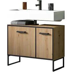 WASCHBECKENUNTERSCHRANK Eiche Artisan, schwarz 80 cm, Badezimmer Unterschrank mit Soft-Close