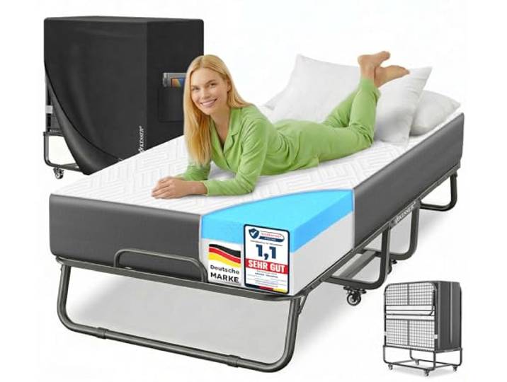KESSER® Klappbett 200x90cm Gästebett inkl. Matratze aus Memory-Schaum & Rollen faltbares Reisebett mit Metallrahmen für Erwachsene belastbar bis 250kg Metallbett mit Schaumstoffmatratze & Cover