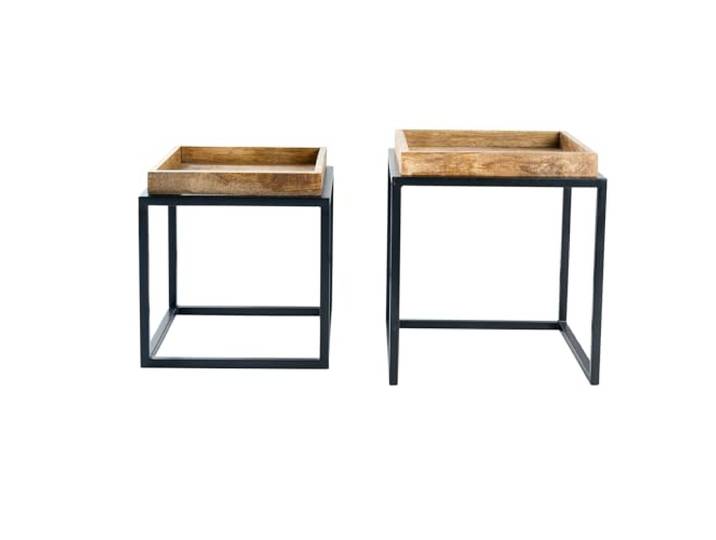 Riess Ambiente Beistelltisch SERVITEUR 45cm - schwarz Natur - Mangoholz Massiv, Handgefertigt, als Beistelltisch nutzbar, individuelle Maserung, stabile Konstruktion, Drehfunktion