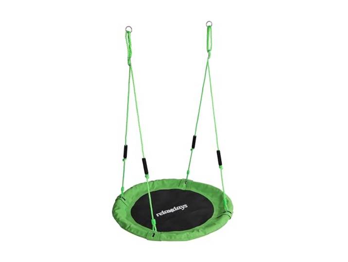 Relaxdays Balançoire nid Ronde Ø 100 cm\, poignées Mousse\, réglable\, extérieure\, Enfants\, jusqu'à 100 kg\, Verte