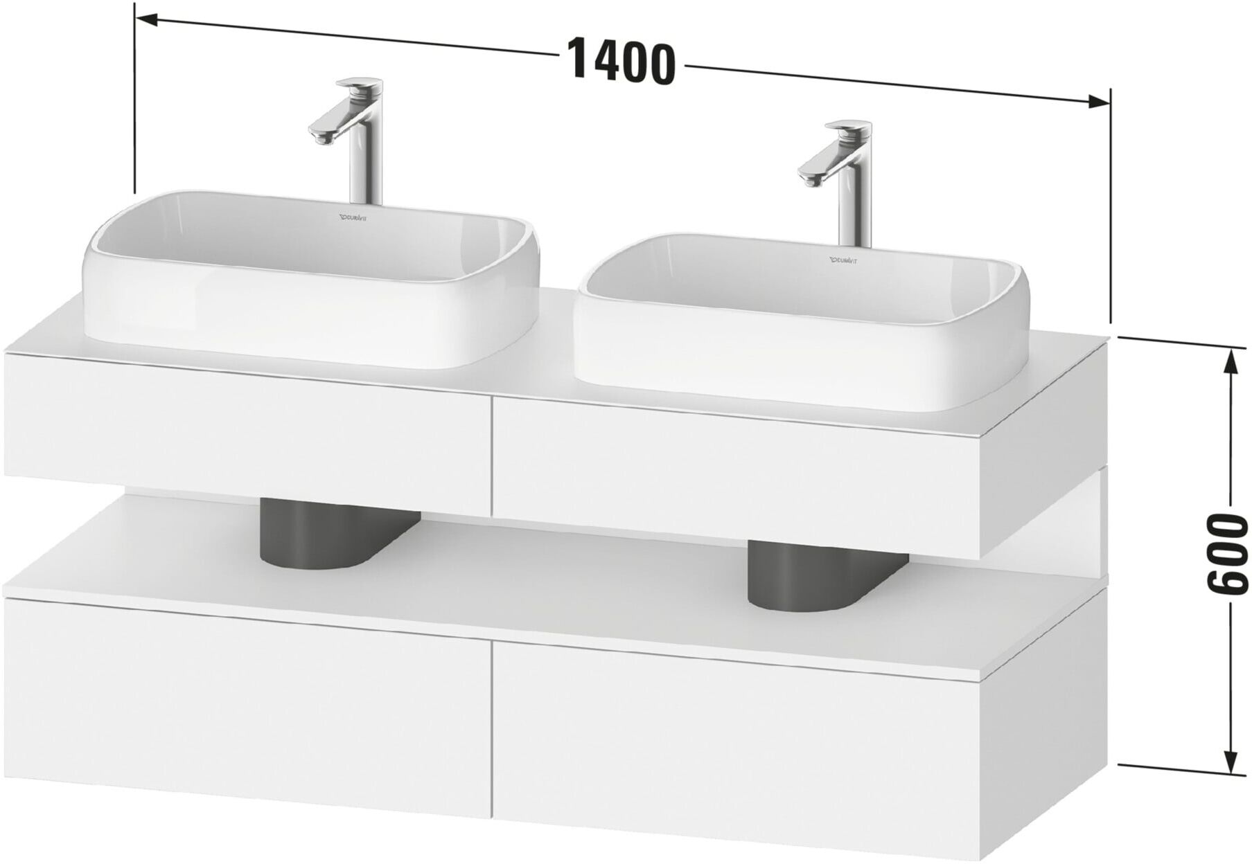 Duravit Waschtischunterschrank Qatego 140x55x60cm, E sw/we m, Pl, Beck. beids. (QA4767016840000)
