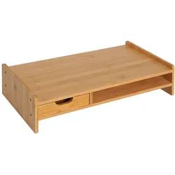 OKWISH Monitorständer aus Bambus 49x26x12 cm Natur mit Schublade und Ablagefach Schreibtisch Organizer, stabile Erhöhung bis 10 kg