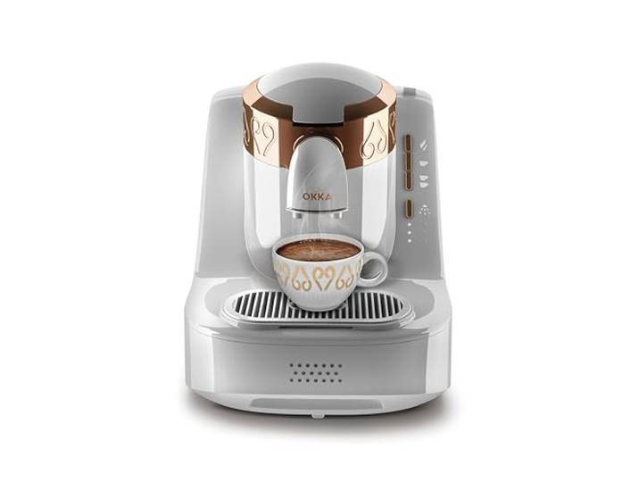 Arzum OKKA OK001 Türkische Kaffeemaschine, Kaffeekanne 2 Tassen Fassungsvermögen Direktbefüllung Brühstufenerkennung 710W- Schwarz-Chrom (Weiß), 28 x 28 x 28 cm