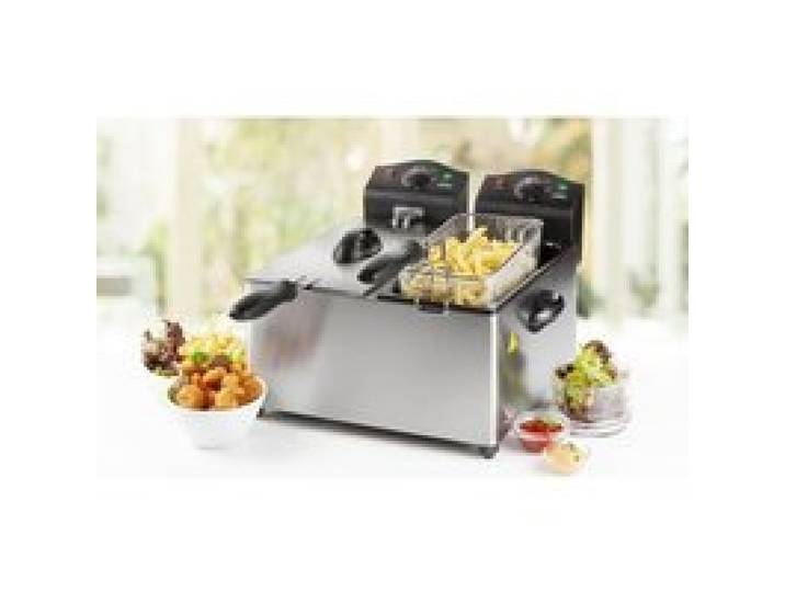 FRITEUSE ELECTRIQUE 3500 W DOUBLE CUVE EMAILLEE AMOVIBLE CAPACITE : 2 x 3 l