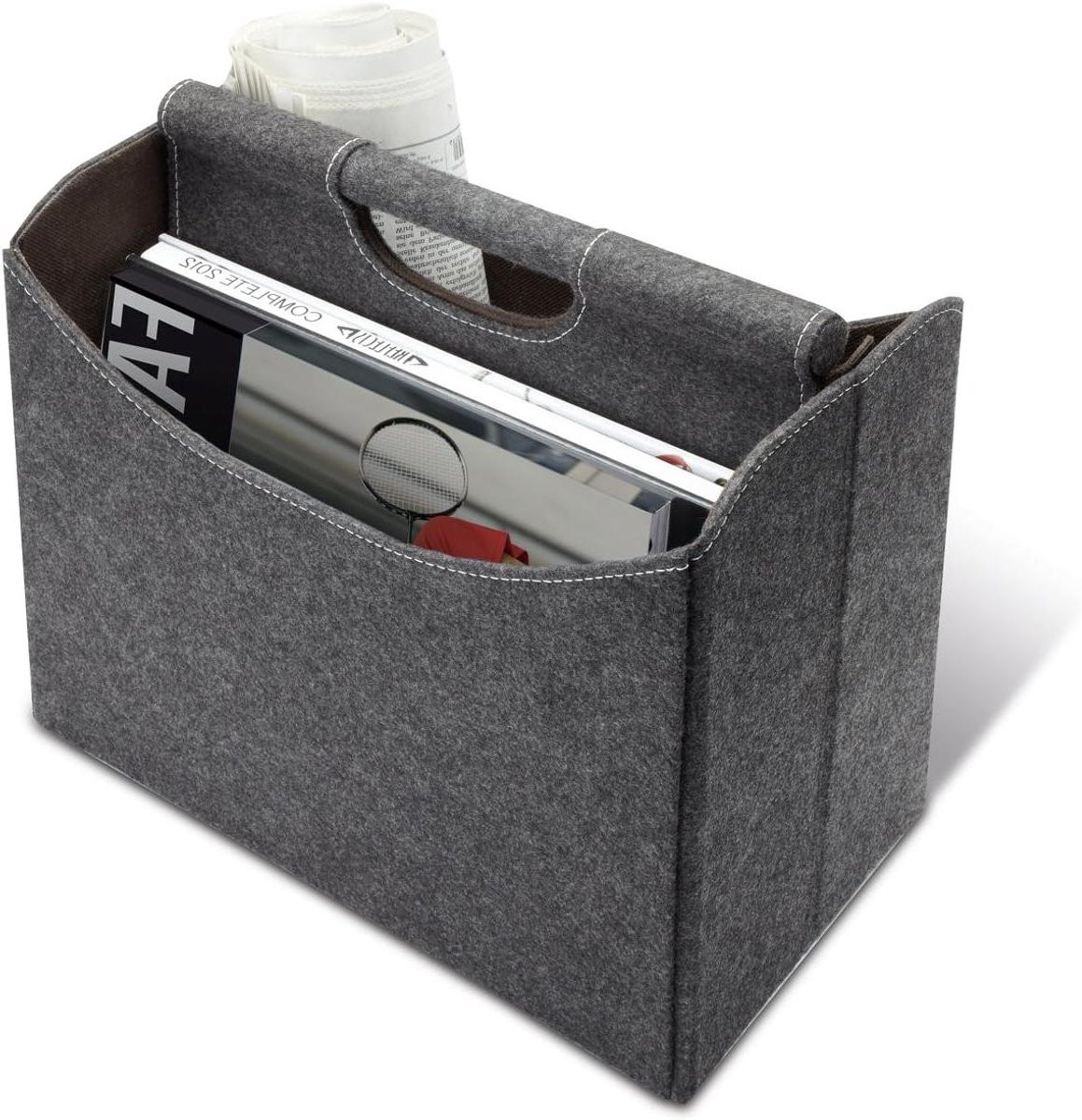 Opvouwbare tijdschriftenhouder en krantenmand van vilt met uitneembare handgrepen - Antracietgrijs - B: 31 cm, H: 295 cm, D: 175 cm