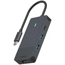 Rapoo USB-C Multiport Adapter, 4-in-1, grau (USB-C, 4 Ports), Dockingstation + USB Hub, Grau