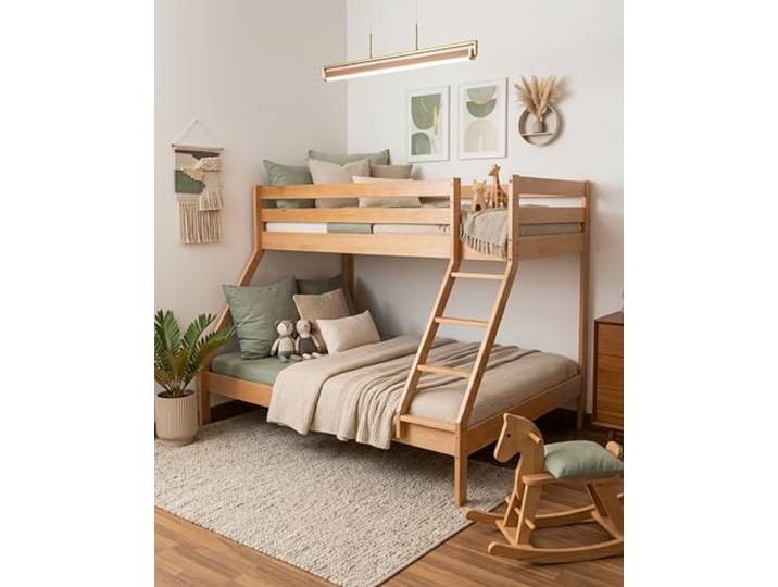 Steiner Shopping Etagenbett aus massiver Buche I Natur 90 x 200 cm I Doppelstockbett für 2 Kinder mit Leiter & Rollrost I Platzsparendes Hochbett aus Holz für Kinderzimmer & Jugendzimmer