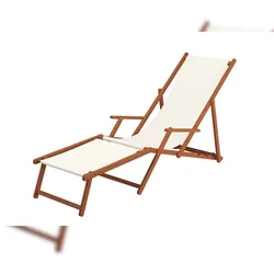 Erst-Holz Gartenliege Liegestuhl weiß Fußablage Tisch Kissen Deckchair Holz Sonnenliege Buche 10-303FTKH