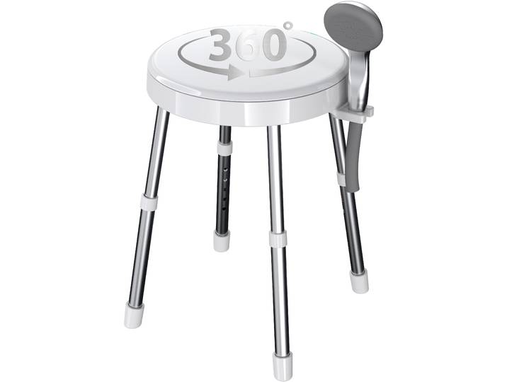 Dusch- und Badhocker BISCHOF Rotate 1.0 , weiß, B:36cm H:51cm, Duschhocker, Dusch- und Badhocker, drehbare Sitzfläche und Ablage, höhenverstellbar