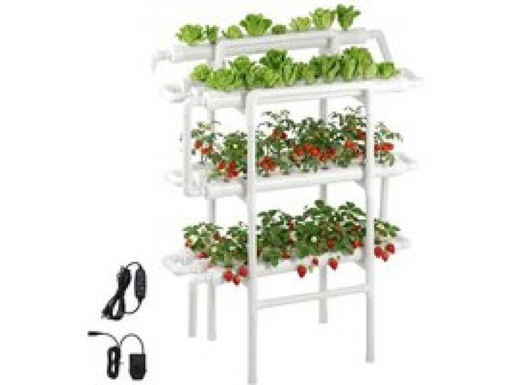 VEVOR Kit de Culture Hydroponique NFT Système Hydroponique à 3 Niveaux avec 90 Emplacements pour Jardin Intérieur Culture de Légumes Herbes Fruits, Tubes en PVC-U Anti-Lumière, Irrigation Programmée