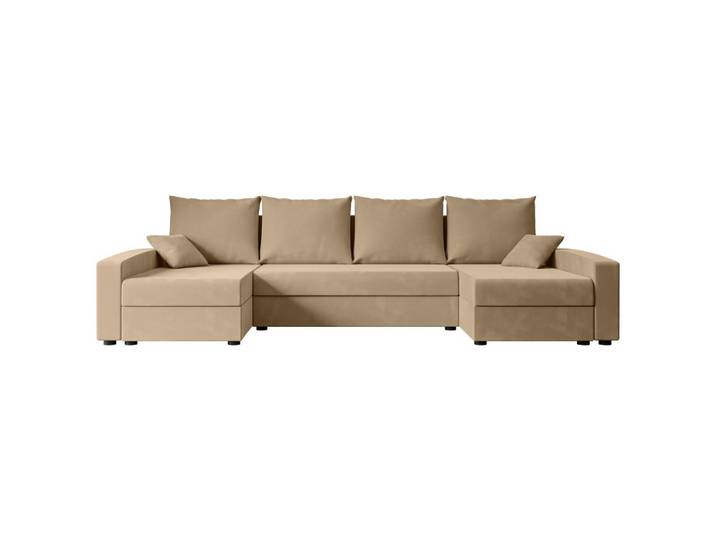 WOHNLANDSCHAFT mit Schlaffunktion und Bettkasten ALESIA-U 301x140x90 cm Beige Velours