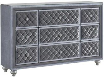 Benjara Rall 61 Inch Wide Dresser with Mirror, 9 Drawers, Modern, Turned Legs, Gray