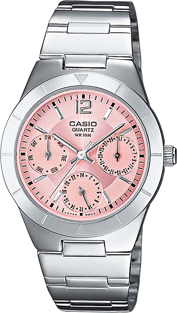 Multifunktionsuhr "LTP-2069D-4AVEG", silber (silberfarben, rosa), CASIO TIMELESS COLLECTION, Armbanduhren, Damen, silberfarben, Multifunktionsuhr, Quarzuhr, Armbanduhr, Damenuhr, Jugendliche, Datum, Edelstahlarmband