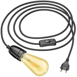 ledscom.de Textilkabel LEHA II mit Stecker, Schalter und E27 Porzellan-Fassung, schwarz, 3 m, inkl. E27 Lampe Vintage gold extra-warmweiß