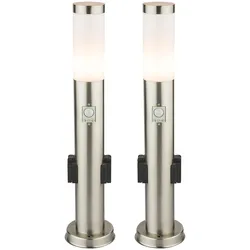 2er Set Edelstahl Steh Lampe Außen Steckdosen Bewegungsmelder Garten Wege Stand Leuchte silber