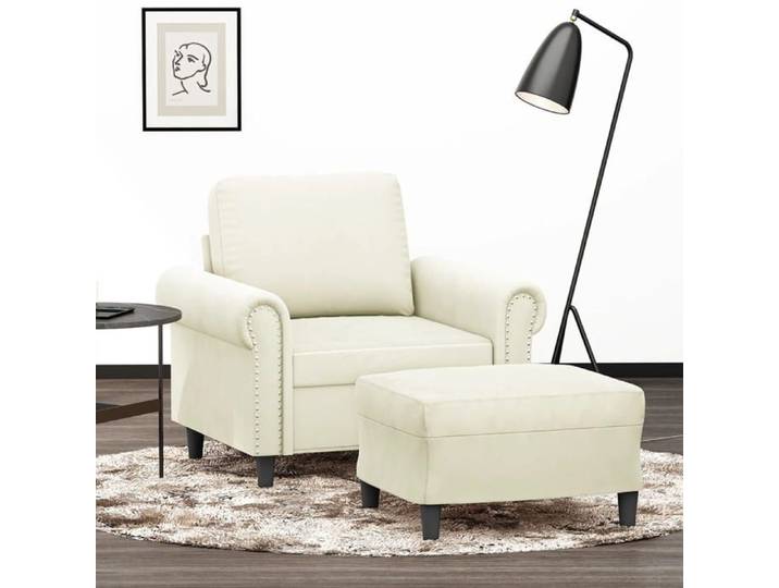 NEW 2026  Fauteuil avec repose-pied Crème 60 cm Velours L2294